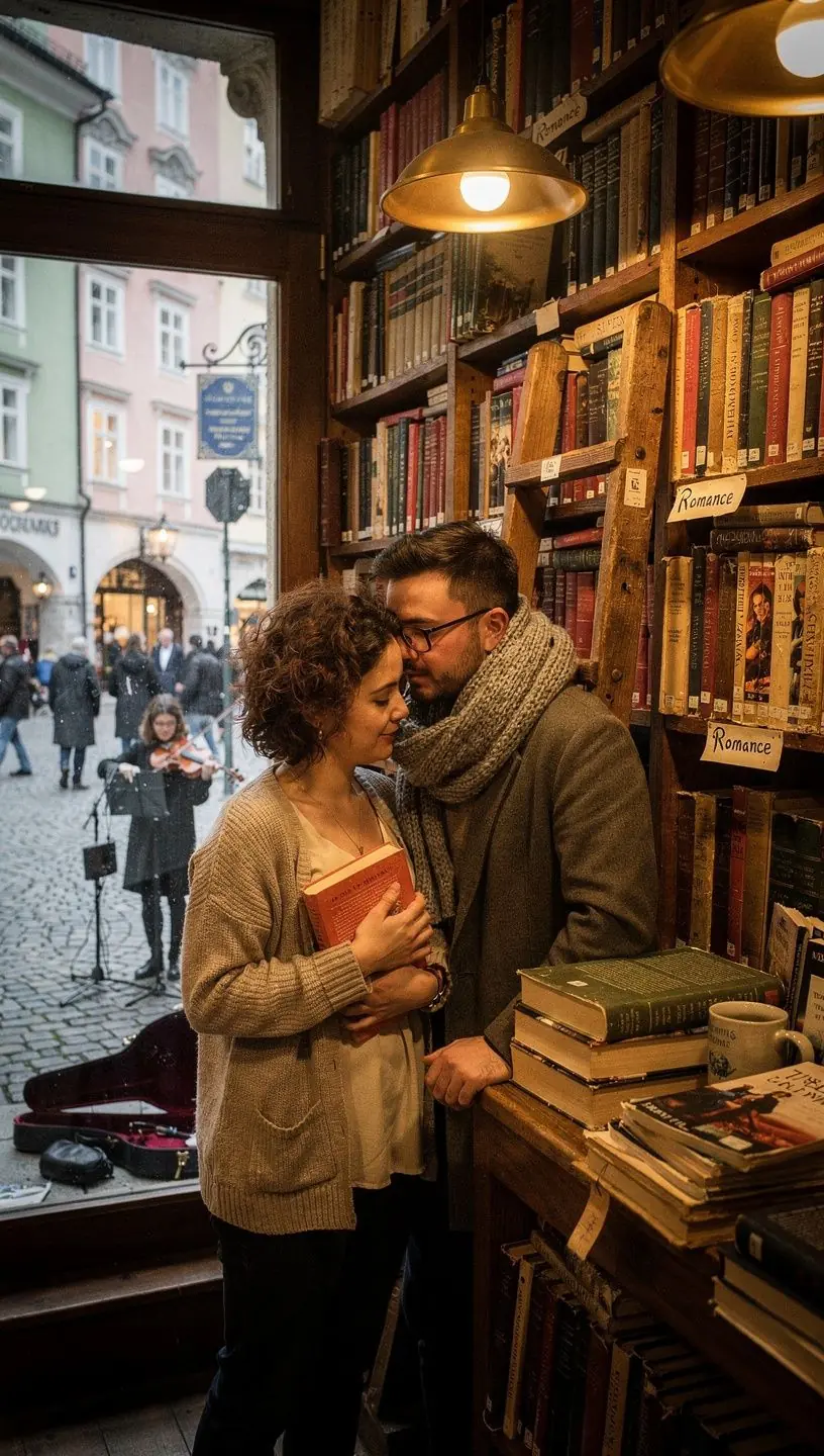 Eine elegante Buchcover-Gestaltung, die eine leidenschaftliche Liebesgeschichte zwischen zwei Protagonisten zeigt, mit historischen Elementen im Hintergrund.