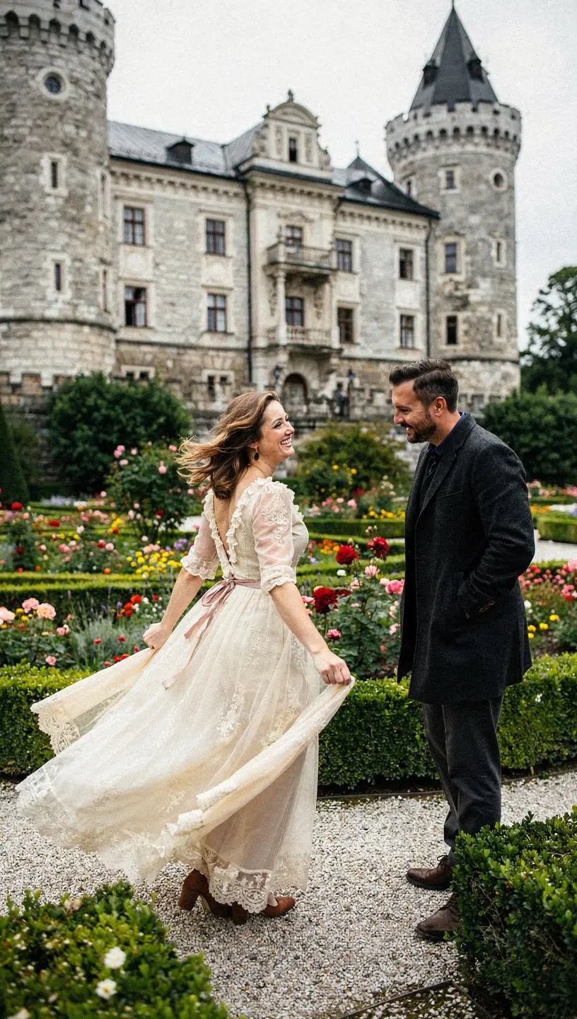 Eine historische Bibliothek mit alten Liebesromanen, umgeben von Kerzenlicht und gemütlichen Leseecken.